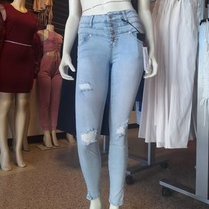 High waisted slightly distressed skinny jeans